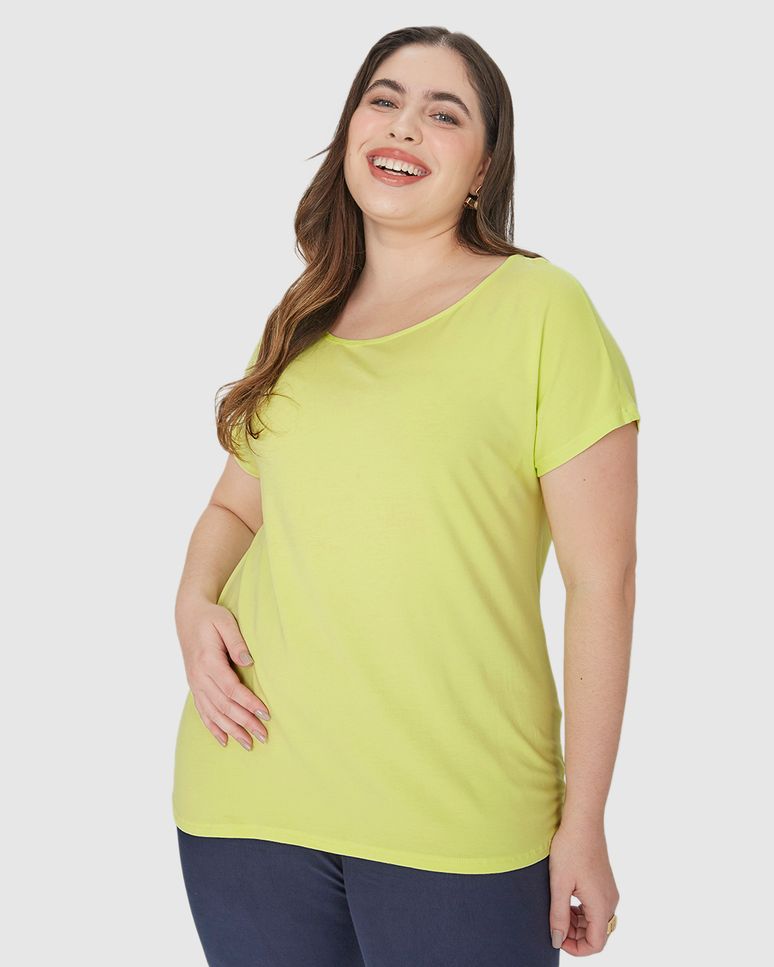 Blusa Básica Feminina Plus Size Manga Japonesa Em Viscose Stretch
