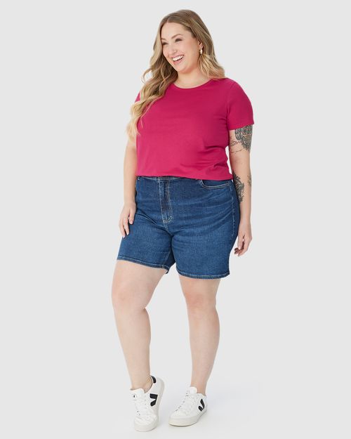 Blusa Básica Feminina Plus Size Decote Redondo Em Algodão
