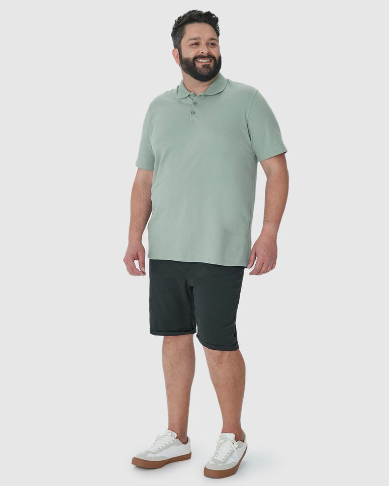 Camisa Polo Básica Masculina Plus Size Em Piquet Stretch