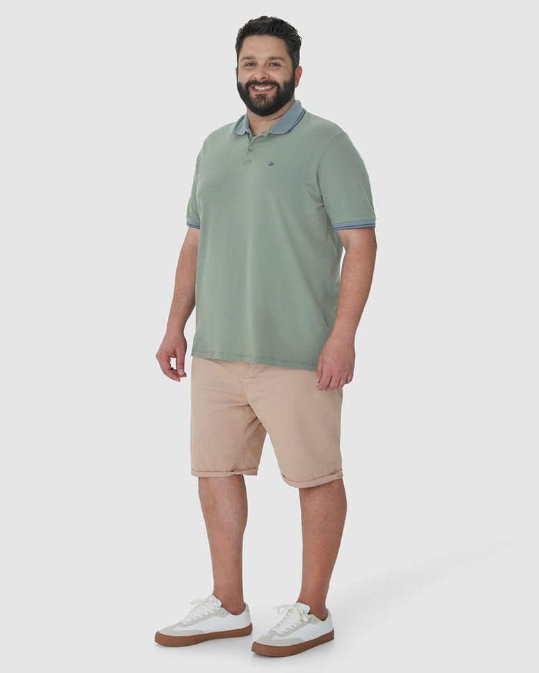 Camisa Polo Masculina Plus Size Peitilho Frontal Em Piquet Stretch