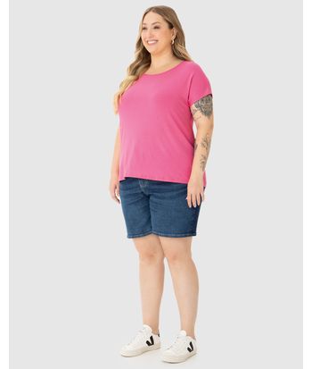 Blusa Básica Feminina Plus Size Manga Japonesa Em Viscose Stretch