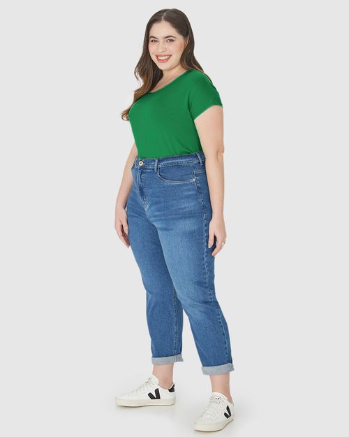 Blusa Básica Feminina Plus Size Manga Japonesa Em Viscose Stretch