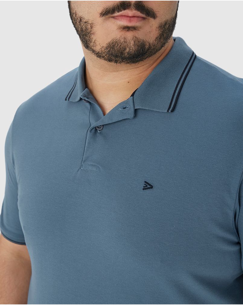 Camisa Polo Masculina Plus Size Peitilho Frontal Em Piquet Stretch