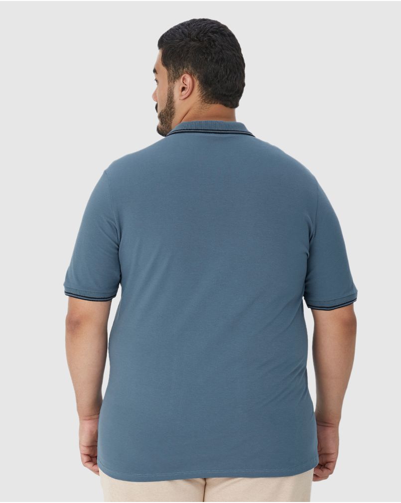 Camisa Polo Masculina Plus Size Peitilho Frontal Em Piquet Stretch