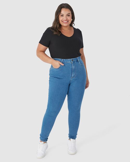 Calça Feminina Plus Size Skinny Em Flex Jeans
