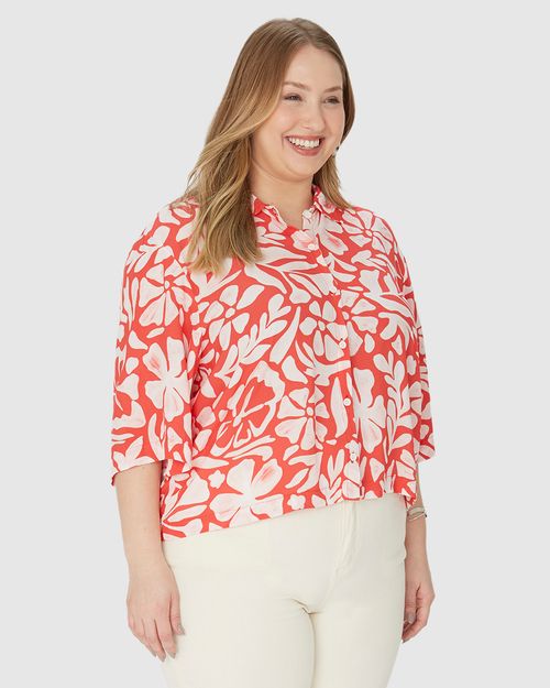 Camisa Feminina Plus Size Estampa Floral Em Viscose