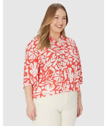 Camisa Feminina Plus Size Estampa Floral Em Viscose