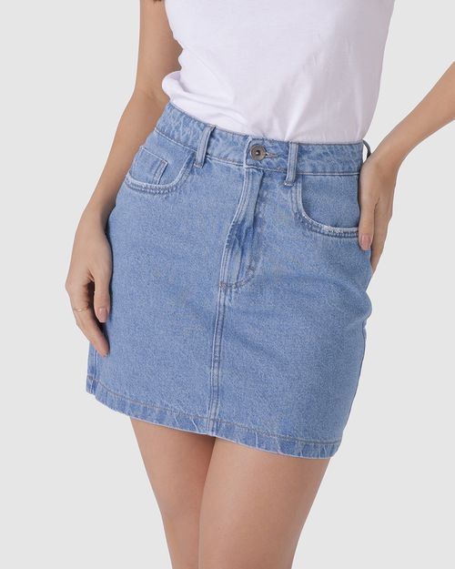 Saia Reta Feminina Em Jeans 100% Algodão