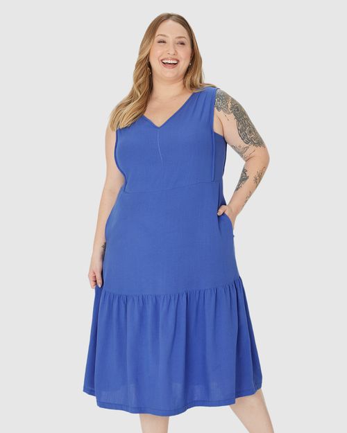 Vestido Midi Feminino Plus Size Bolso Lateral Em Viscolinho