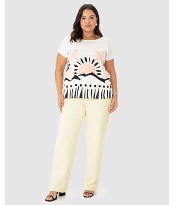 Calça Feminina Plus Size Alfaiataria Em Moletom Sarjado