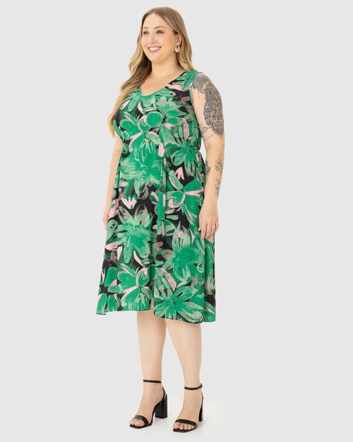 Vestido Feminino Plus Size Evasê Acinturado Em Viscose