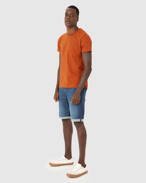 Camiseta Masculina Bolso Frontal Em Malha Listrada Eco