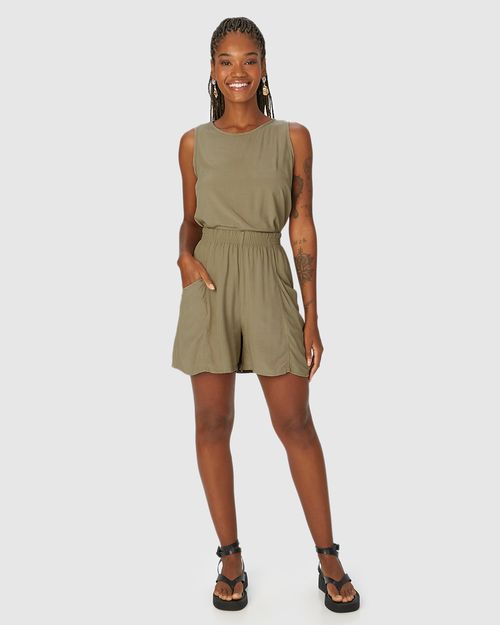 Shorts Alfaiataria Feminino Cós Elástico Bolso Frontal Em Viscose