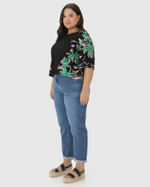 Blusa Feminina Plus Size Estampa Frontal Em Viscose Stretch
