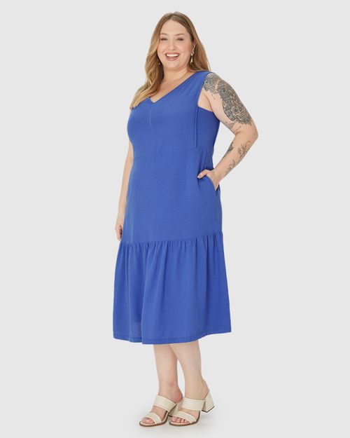 Vestido Midi Feminino Plus Size Bolso Lateral Em Viscolinho