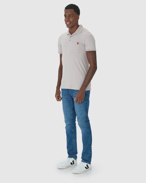 Camisa Polo Masculina Bolso Frontal Em Piquet Stretch