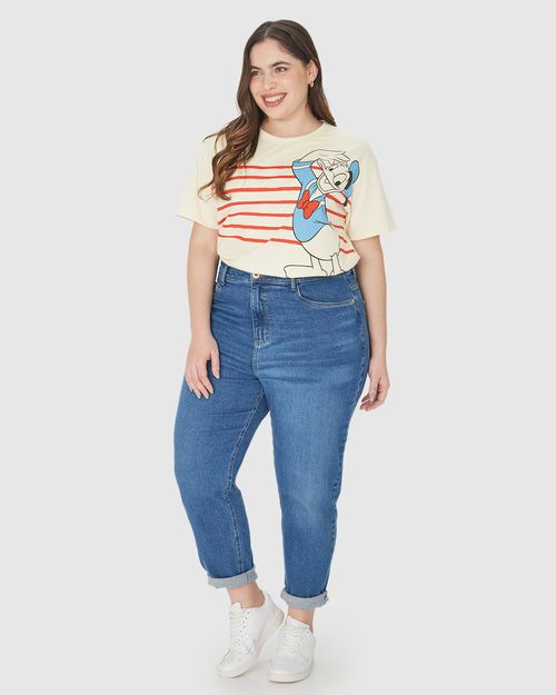 Camiseta Feminina Plus Size Listras Pato Donald Em Algodão