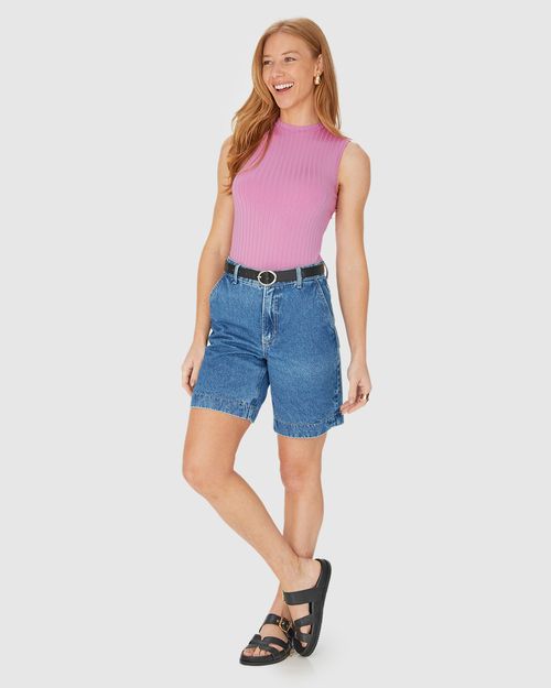 Regata Básica Feminina Gola Alta Em Canelado De Viscose