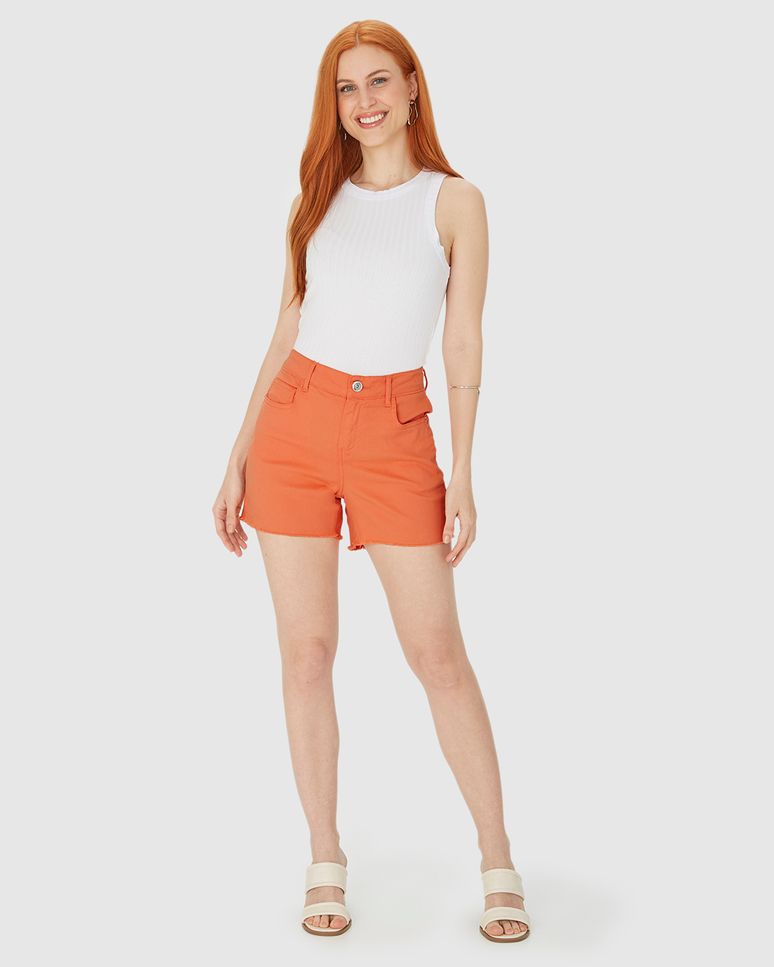 Shorts Feminino Cintura Média Em Sarja Com Elastano