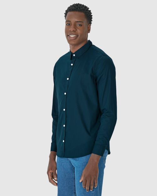 Camisa Masculina Regular Manga Longa Em Tricoline
