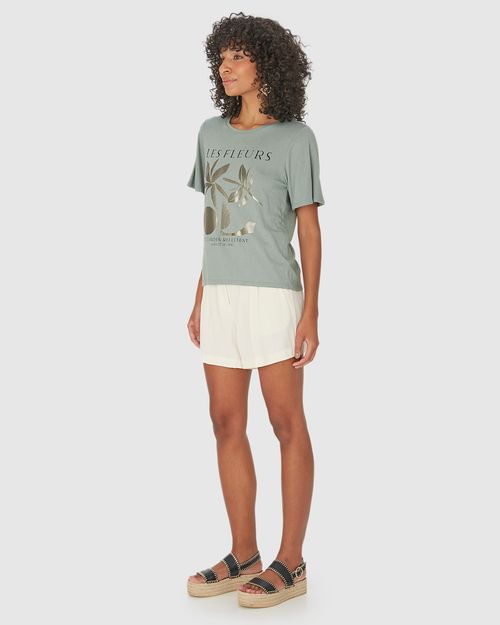 Camiseta Ampla Feminina Estampa Efeito Metalizado Em Algodão