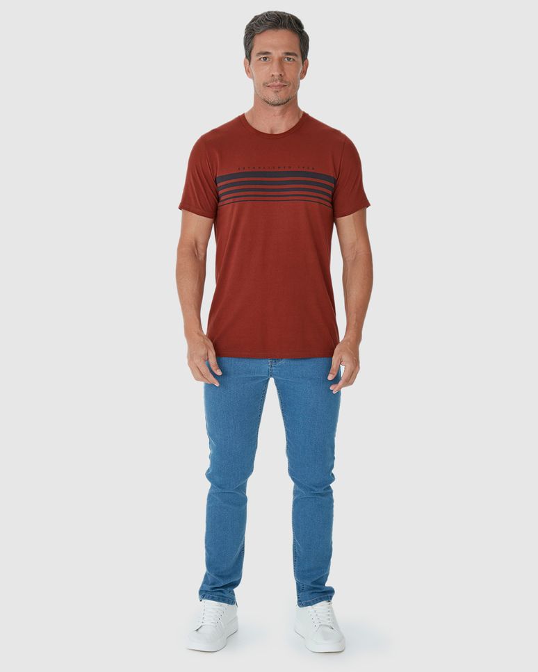 Camiseta Masculina Listras Frontais Em Algodão