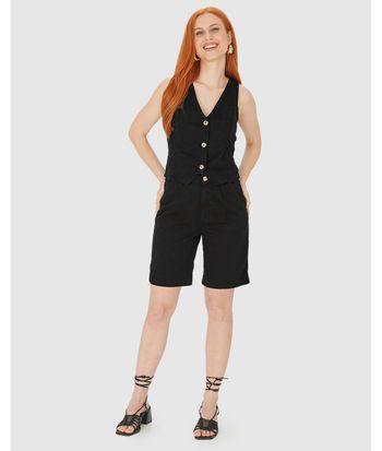 Colete Feminino Cropped Alfaiataria Em Sarja 100% Algodão