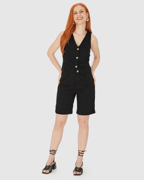 Colete Feminino Cropped Alfaiataria Em Sarja 100% Algodão