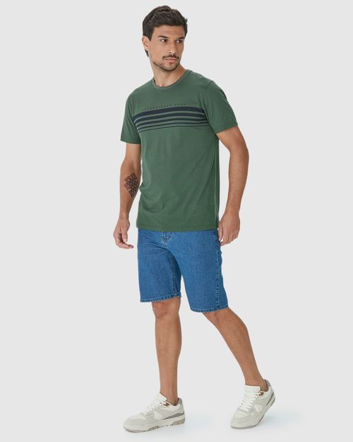 Camiseta Masculina Listras Frontais Em Algodão