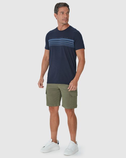 Camiseta Masculina Listras Frontais Em Algodão