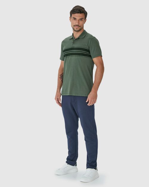 Camisa Polo Masculina Listras Frontais Em Algodão