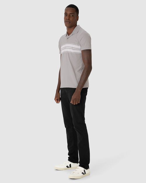 Camisa Polo Masculina Listras Frontais Em Algodão