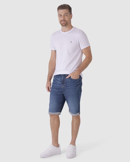 Bermuda Masculina Slim Barra Dobrada Em Jeans Com Elastano