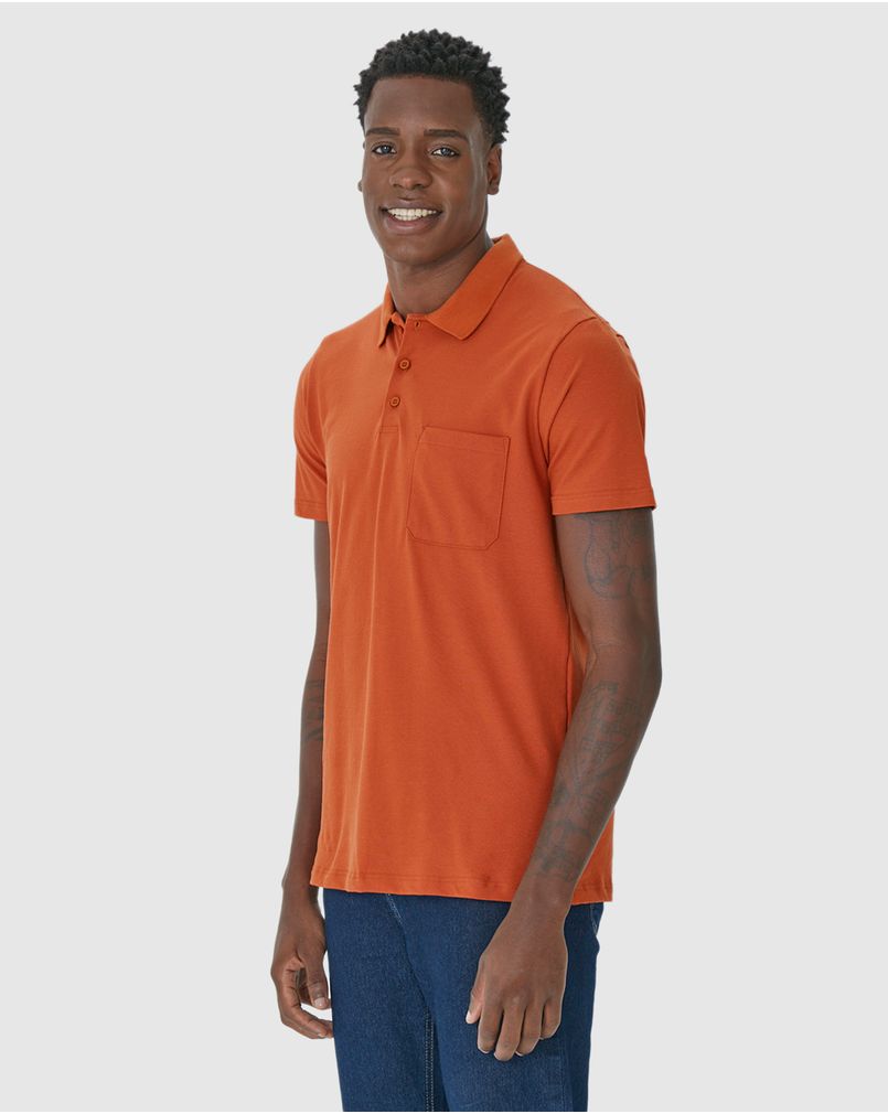 Camisa Polo Básica Masculina Gola Esporte E Bolso Piquet Stretch