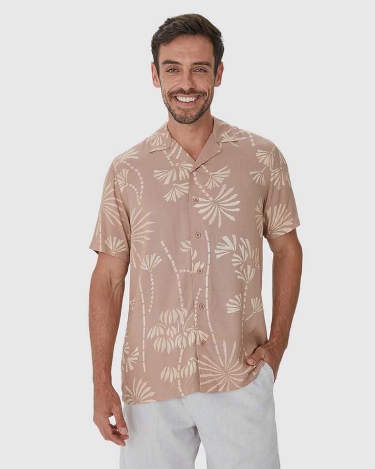 Camisa Masculina Manga Curta Estampa Folhagem Em Viscose