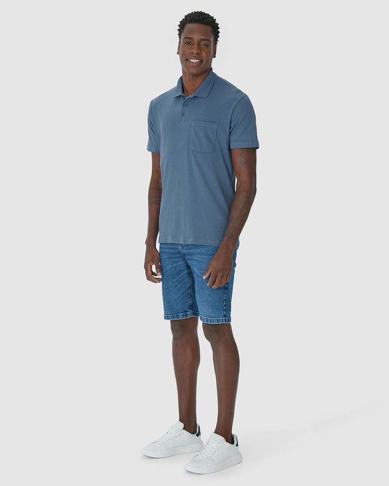 Camisa Polo Básica Masculina Gola Esporte E Bolso Piquet Stretch