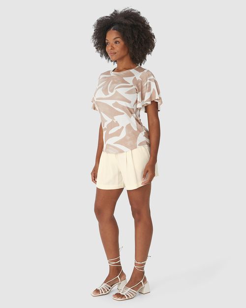 Shorts Alfaiataria Feminino Pregas Frontais Em Viscose Sarjada