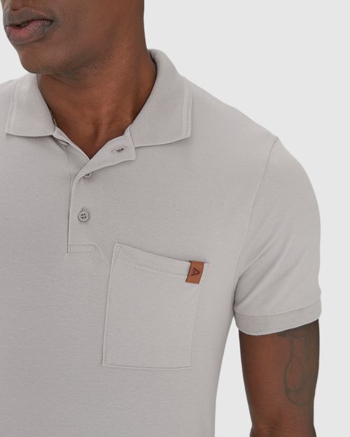 Camisa Polo Masculina Bolso Frontal Em Piquet Stretch
