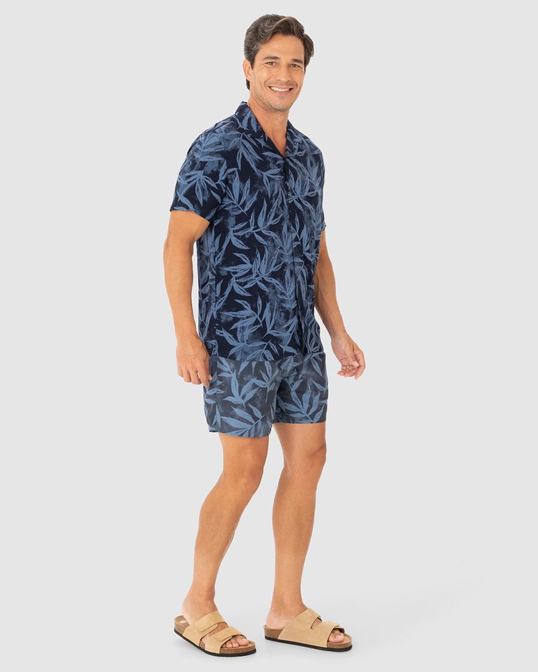 Camisa Masculina Manga Curta Estampa Folhagem Em Viscose