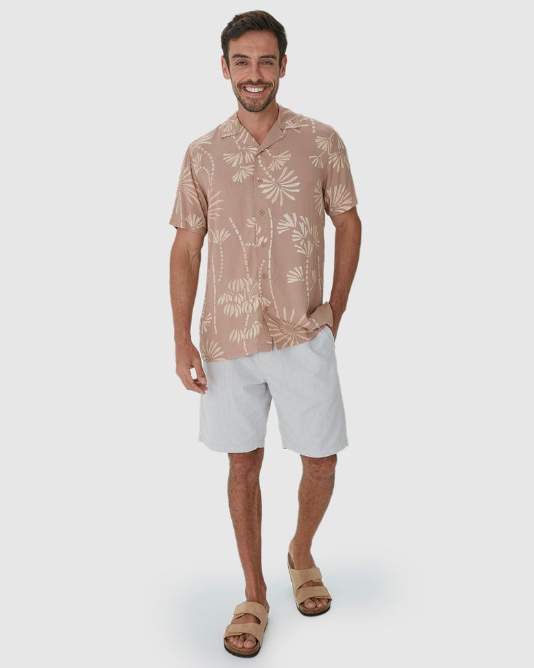 Camisa Masculina Manga Curta Estampa Folhagem Em Viscose