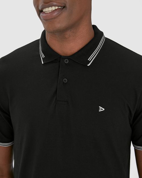 Camisa Polo Masculina Detalhes Retilínea Em Piquet Stretch