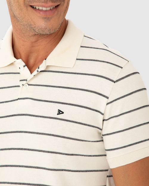 Camisa Polo Masculina Gola Esporte Em Malha Listrada