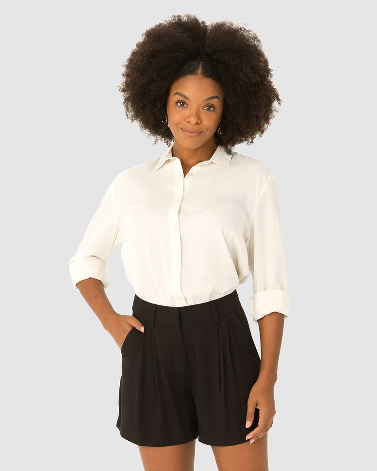 Camisa Feminina Básica Manga Longa Em Viscolinho