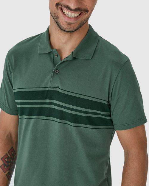Camisa Polo Masculina Listras Frontais Em Algodão