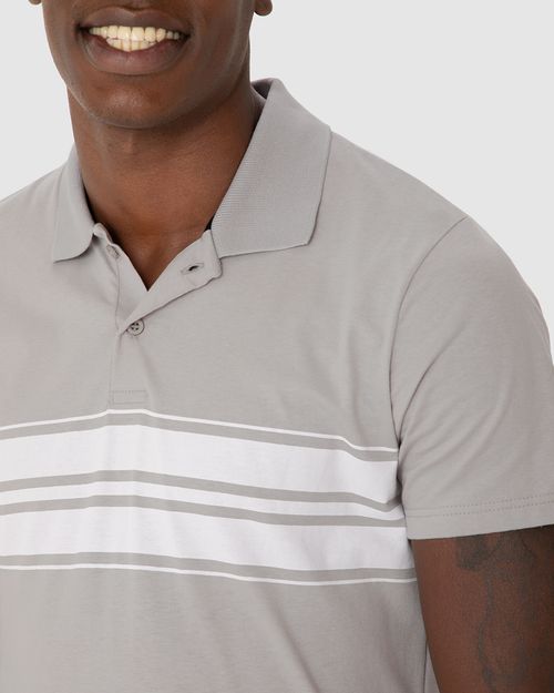 Camisa Polo Masculina Listras Frontais Em Algodão