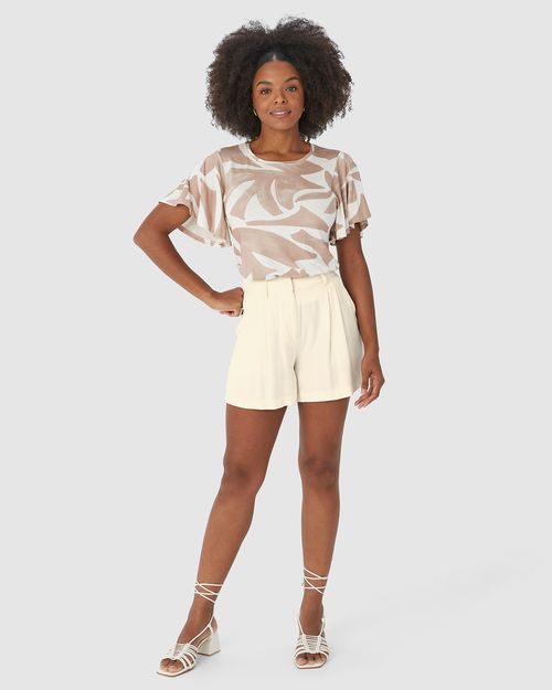 Shorts Alfaiataria Feminino Pregas Frontais Em Viscose Sarjada
