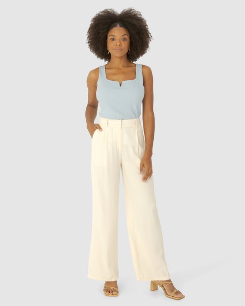Calça Reta Feminina Bolso Faca Em Viscose Sarjada