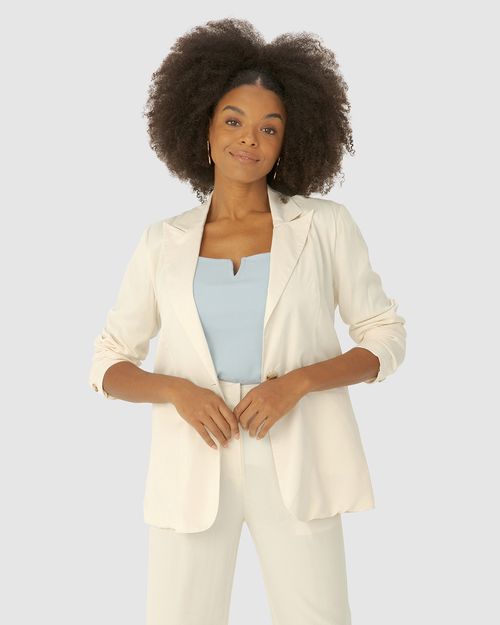 Blazer Alfaiataria Feminino Bolso Embutido Em Viscose Sarjada