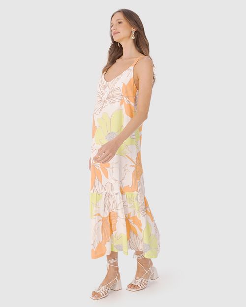 Vestido Amplo Feminino Estampado Decote V Em Viscose