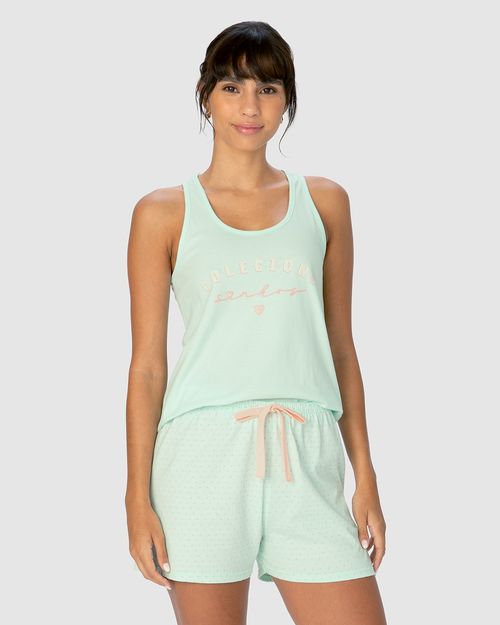 Pijama Feminino Shorts Com Laço Decorativo Em Algodão